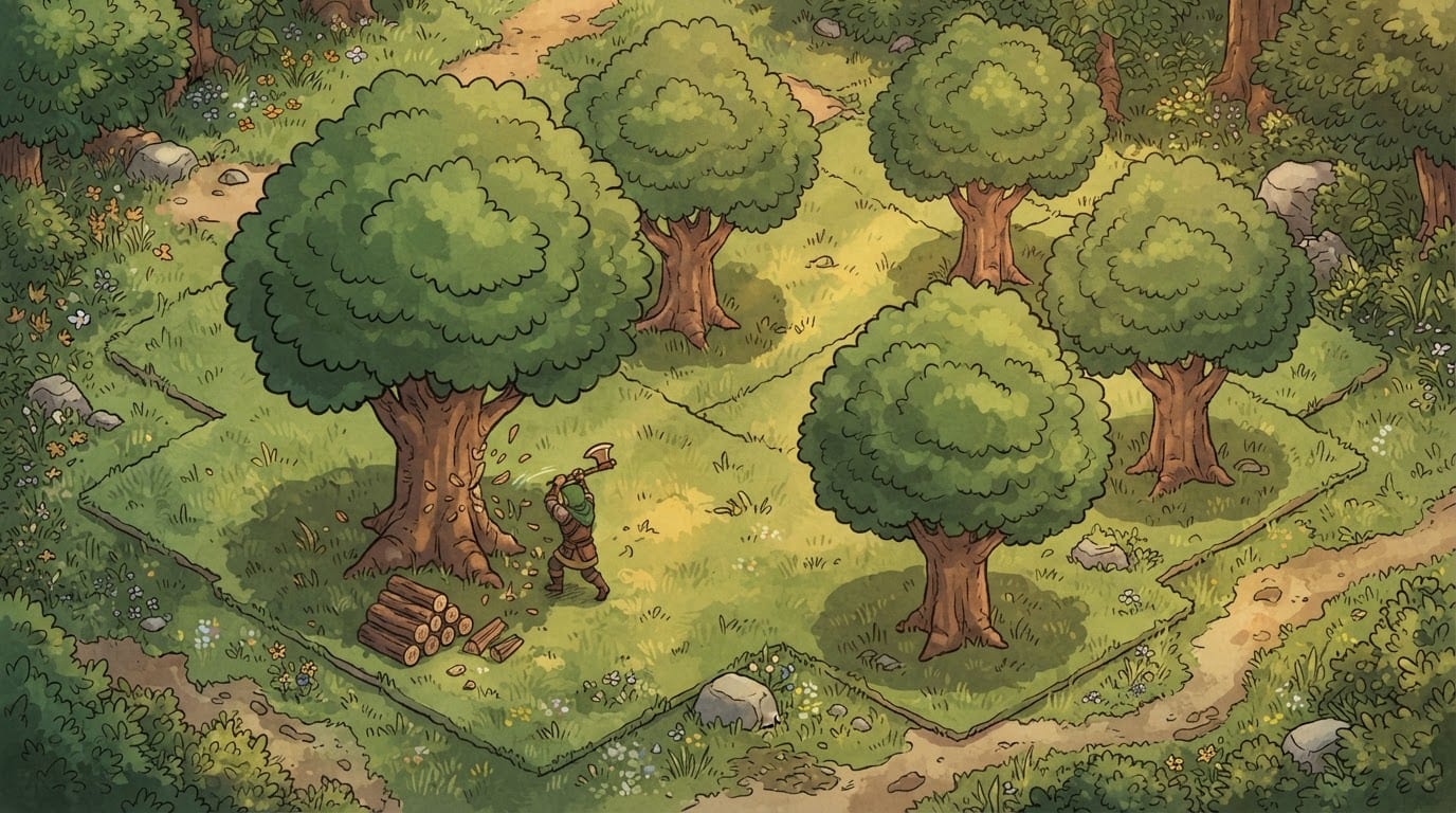 Chop trees, gather wood