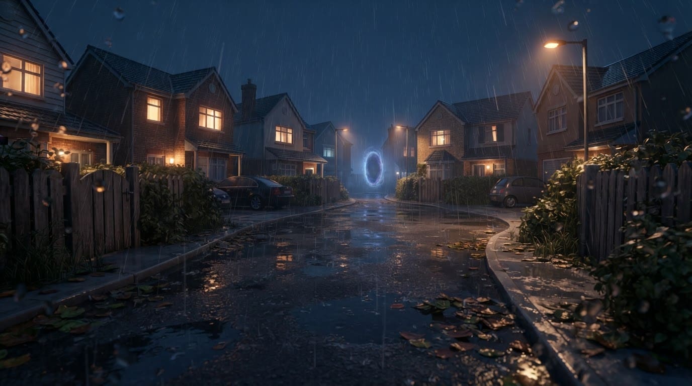 Rainy night suburb