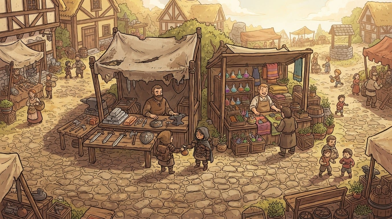 Trade at the market stall
