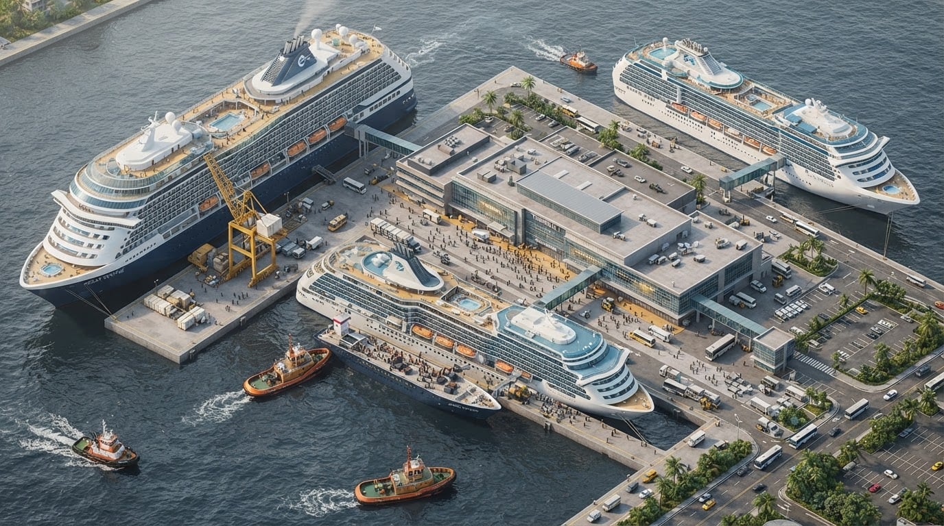 Busy international cruise port