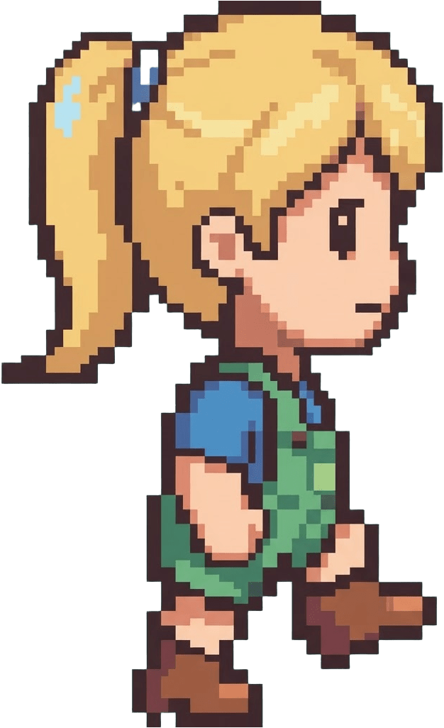 Image: chibi farm girl with blonde hair in a side ponytai