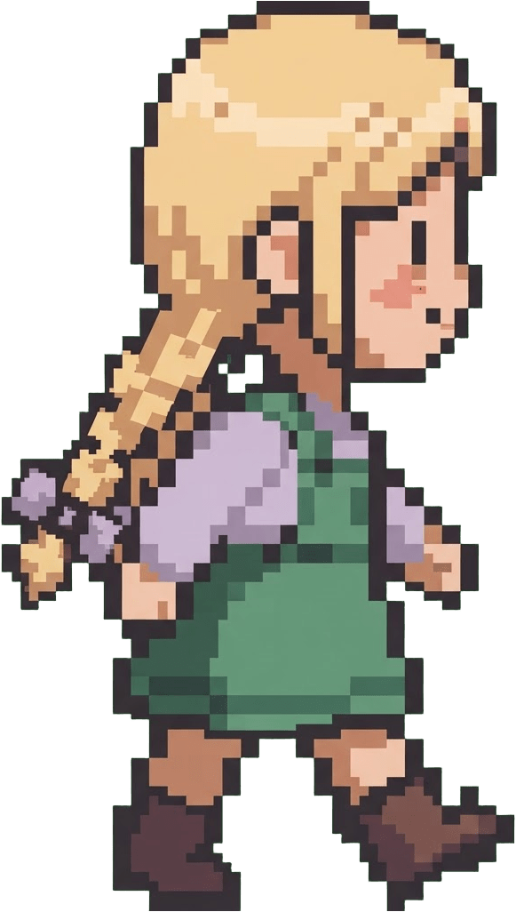 Image: chibi farm girl with blonde hair in two long braid