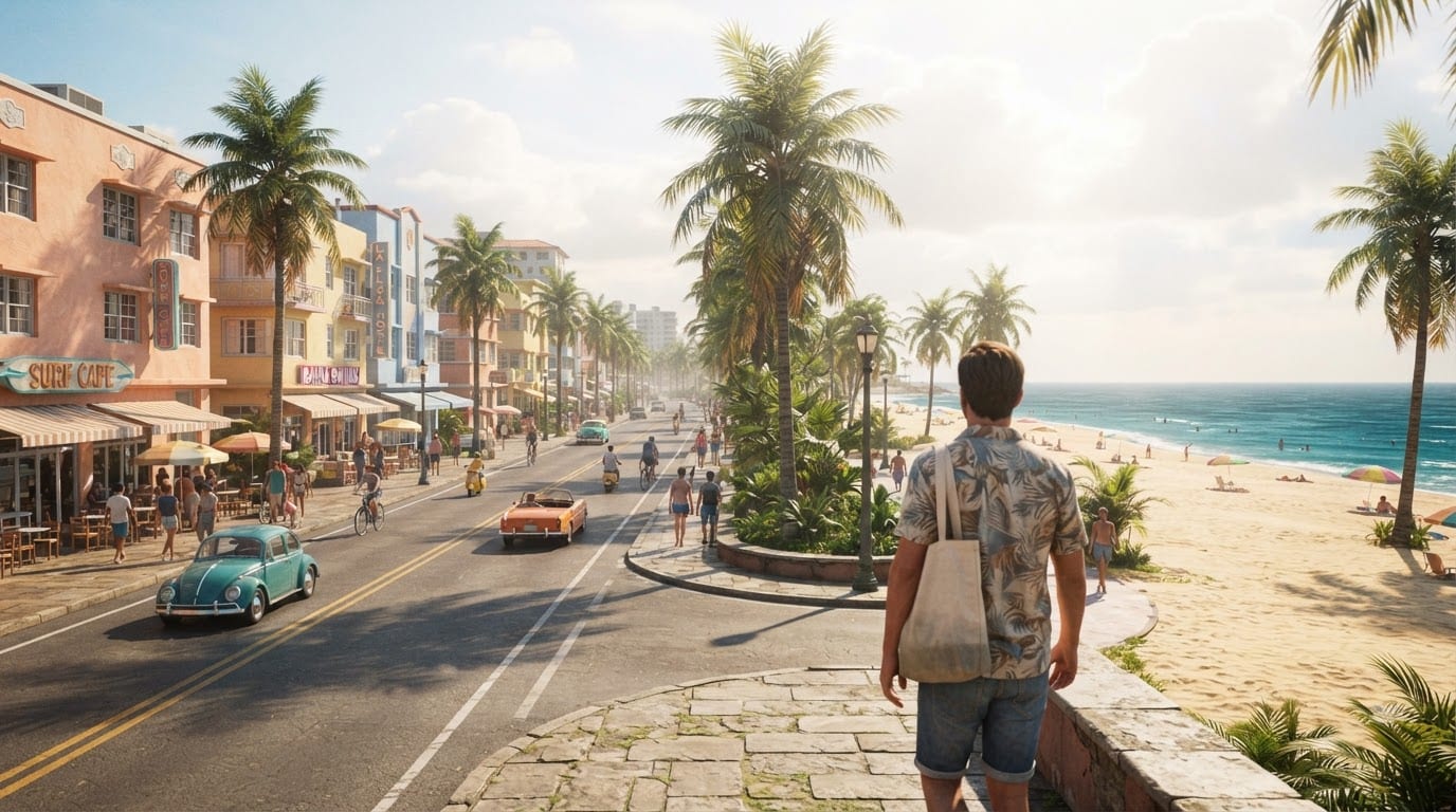 Coastal beachfront and boardwalk