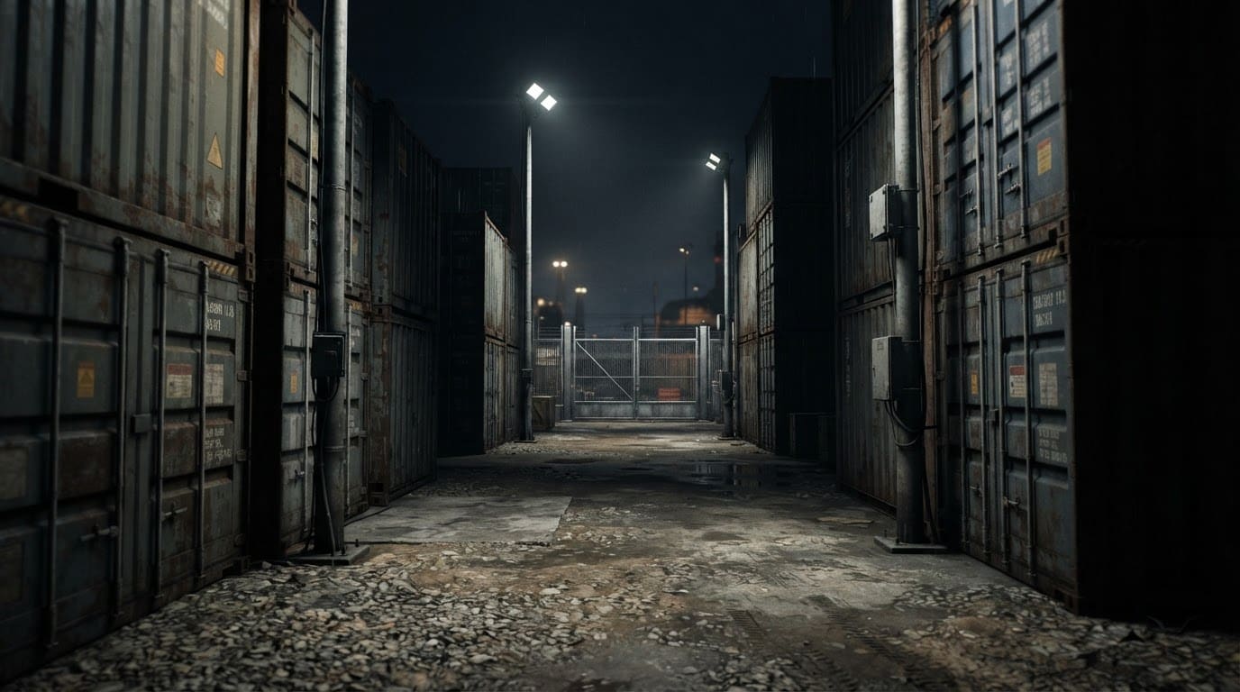 Midnight outdoor container yard