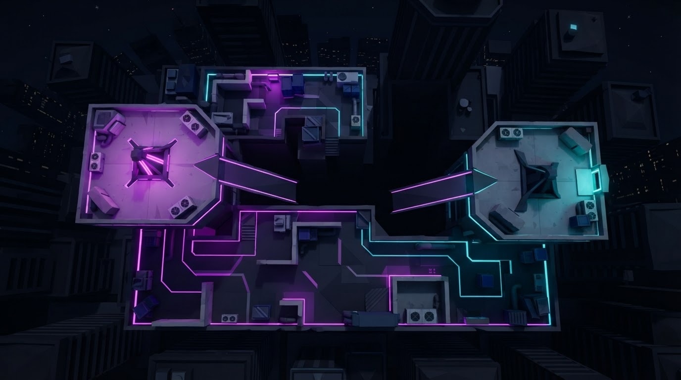 Neon City Rooftop Grid