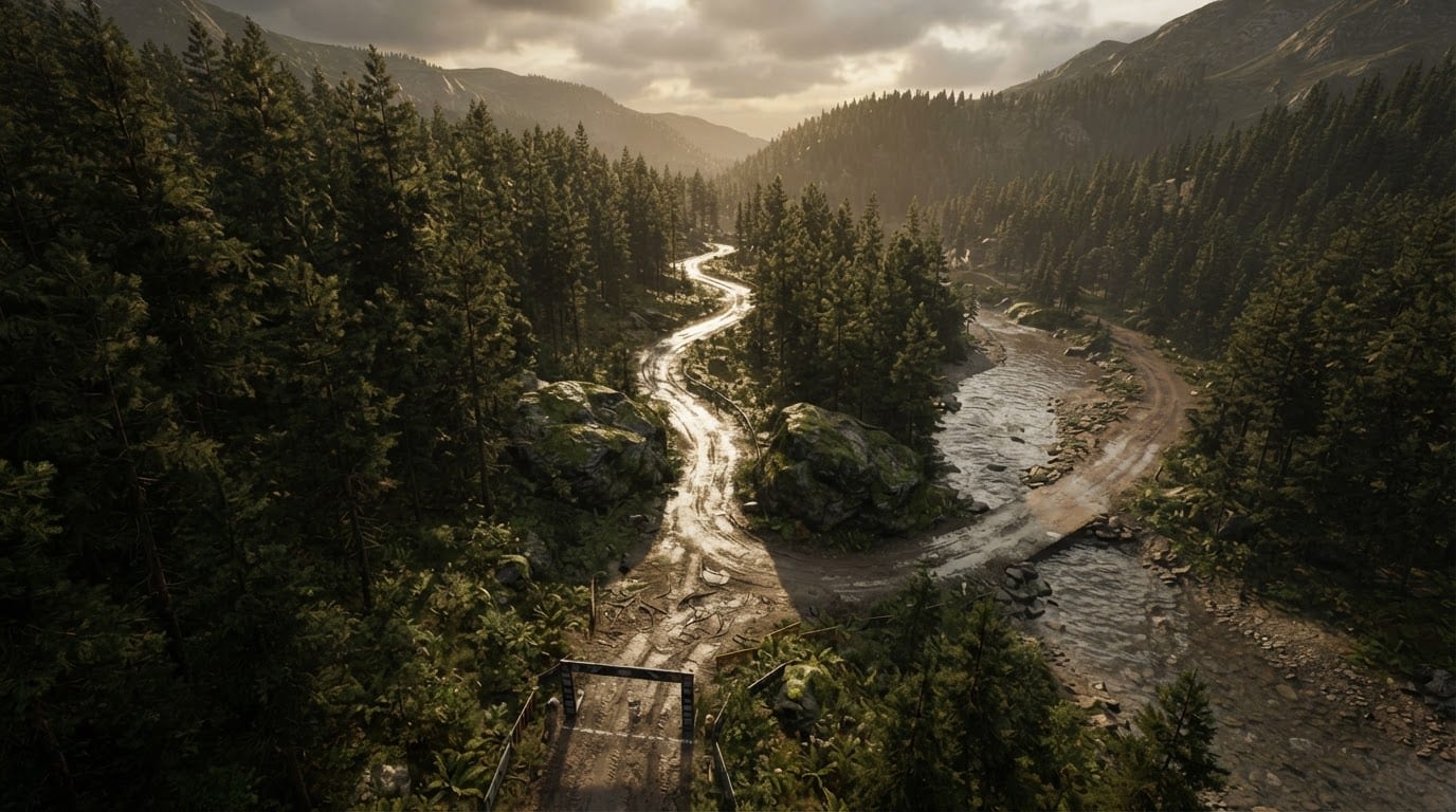 Dense forest river valley