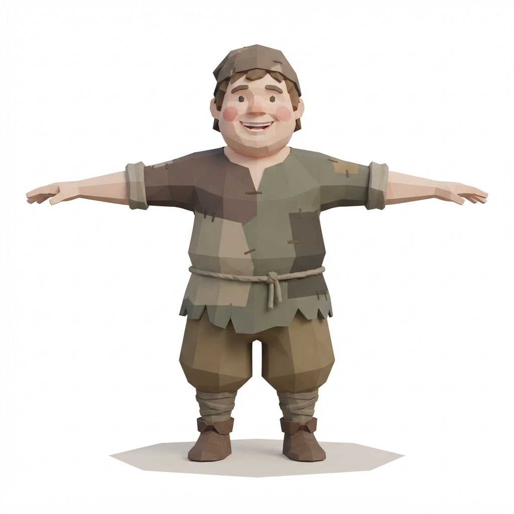 Low Poly Round Face Medieval Peasant