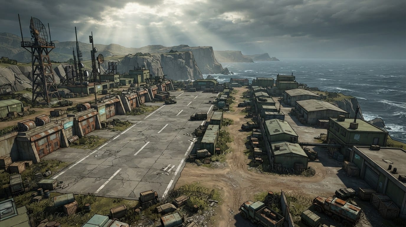 Ruined coastal military base