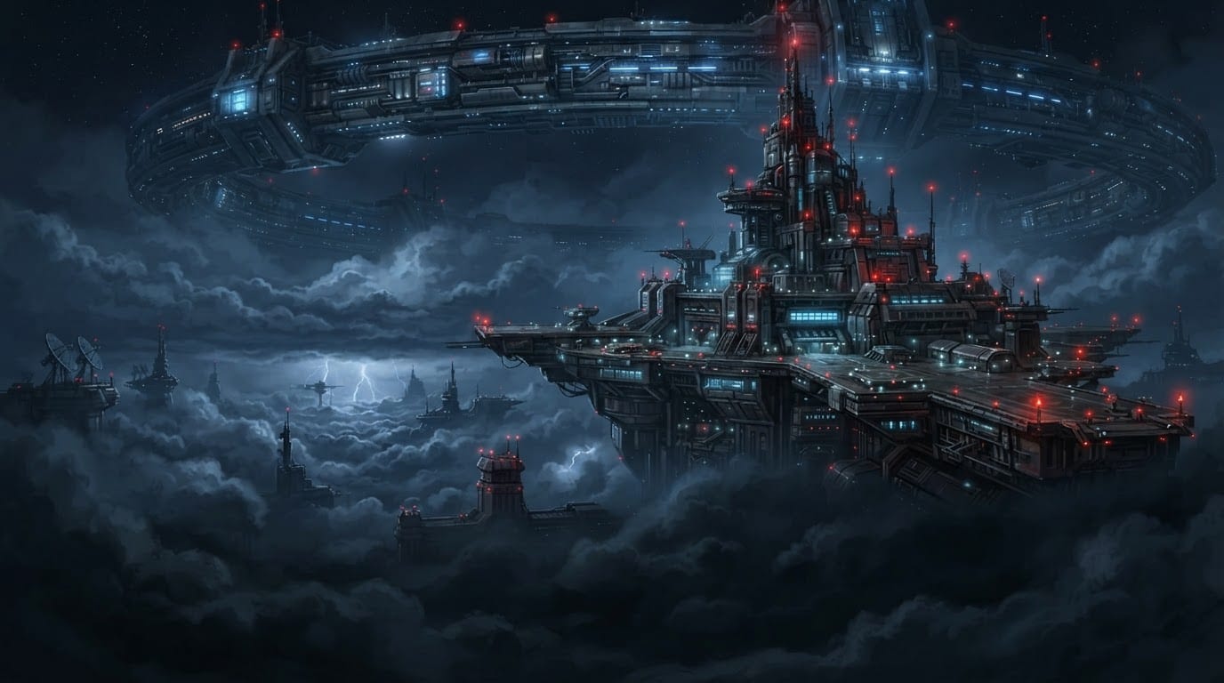 Image: Wide 2D side-scrolling game background, distant sc