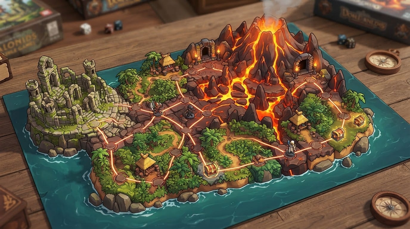 Isla volcánica con ruinas