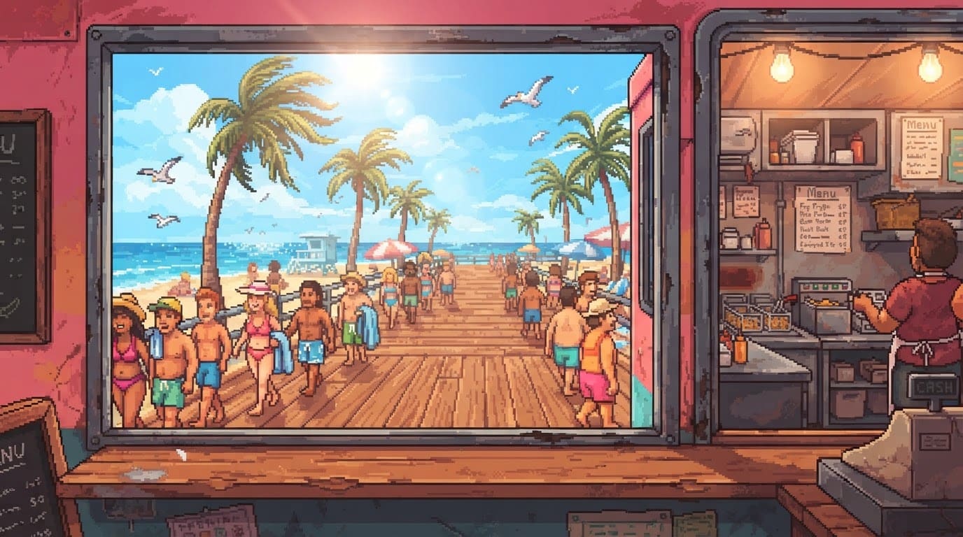 Sunny beachside boardwalk