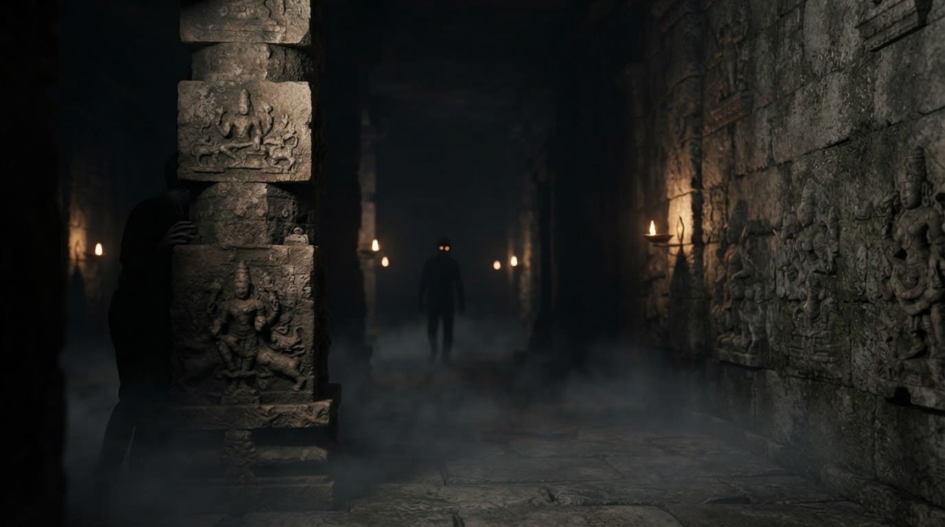 Sneak past lurking temple guardians