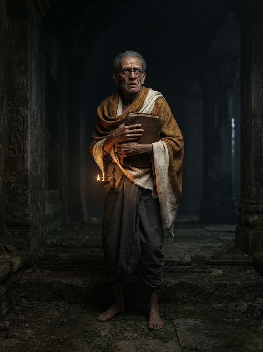 An aged Indian temple scholar