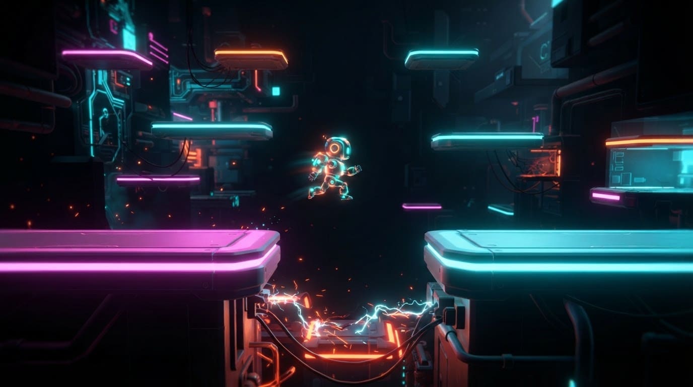 Jump across glowing platforms