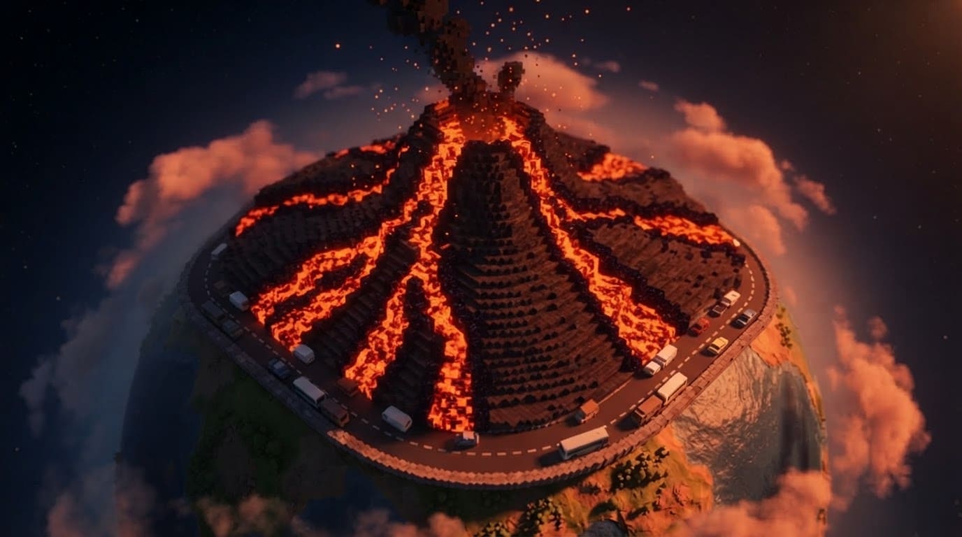 Volcano and Lava Fields