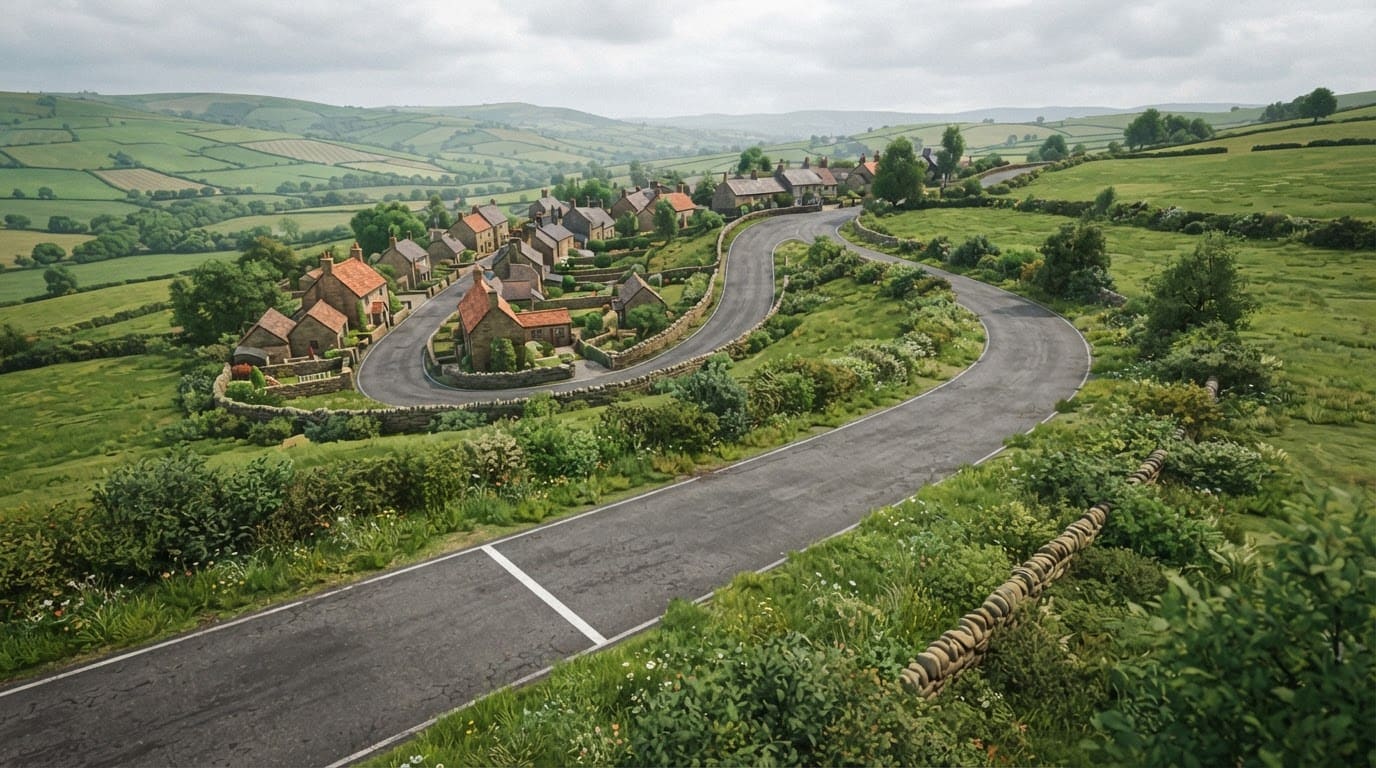 Rainy northern European countryside