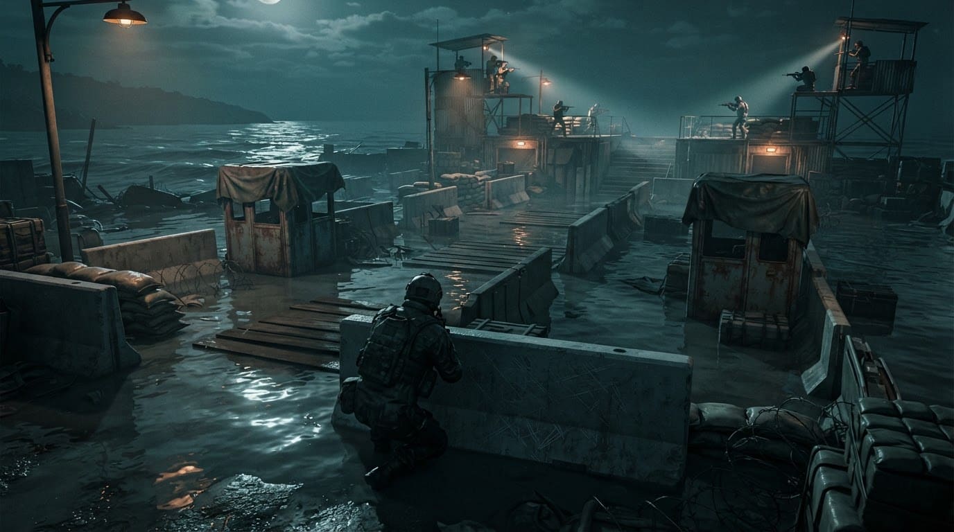Flooded coastal checkpoint