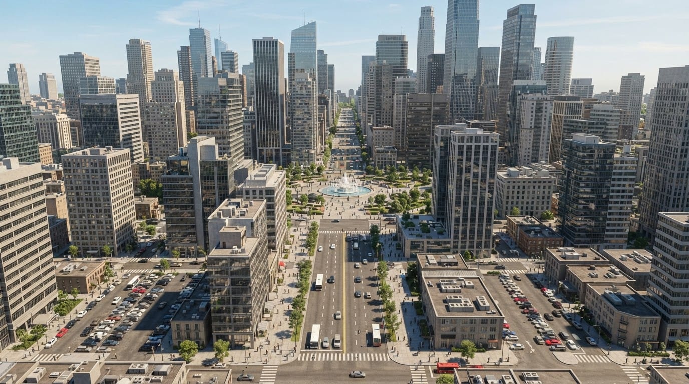 Dense downtown financial district