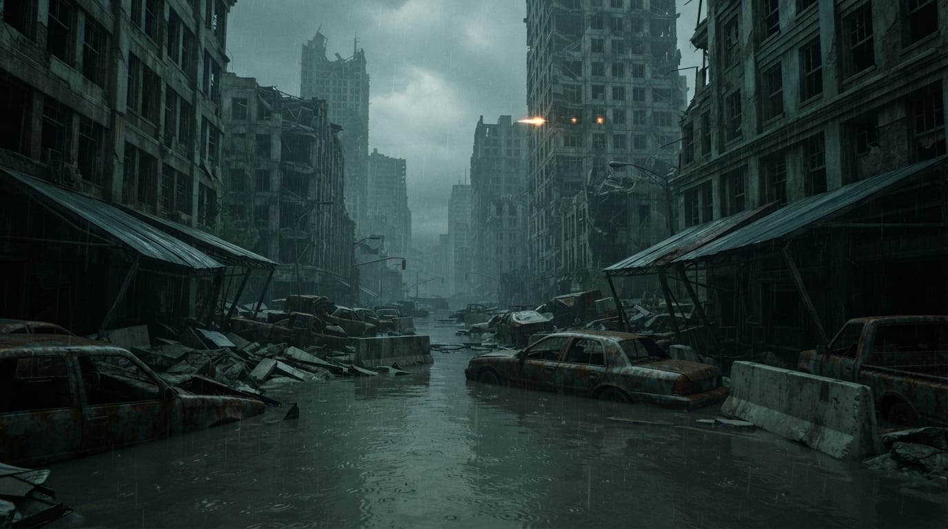 Push through flooded city block