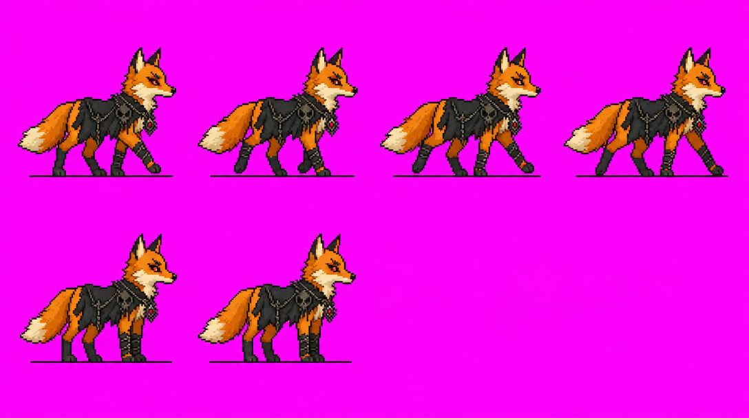Fox pet spritesheet - walk + idle