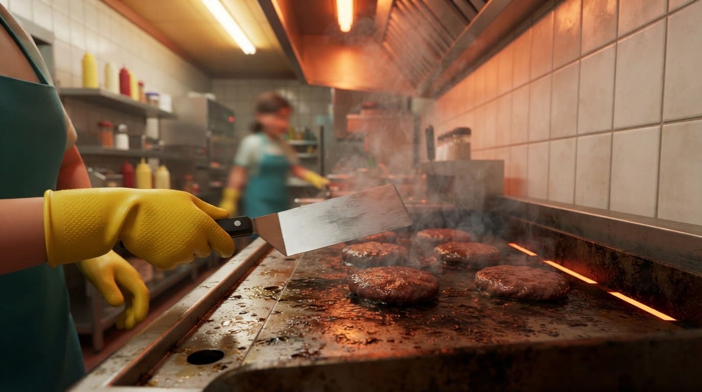 Flip patties at the grill