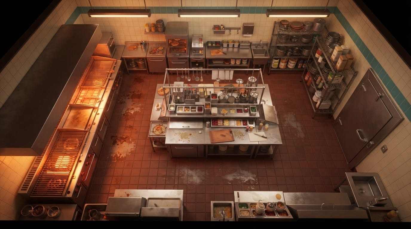The cramped back kitchen