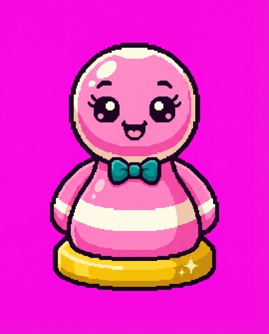 Image: cute toony pixel art game sprite of a chess pawn m