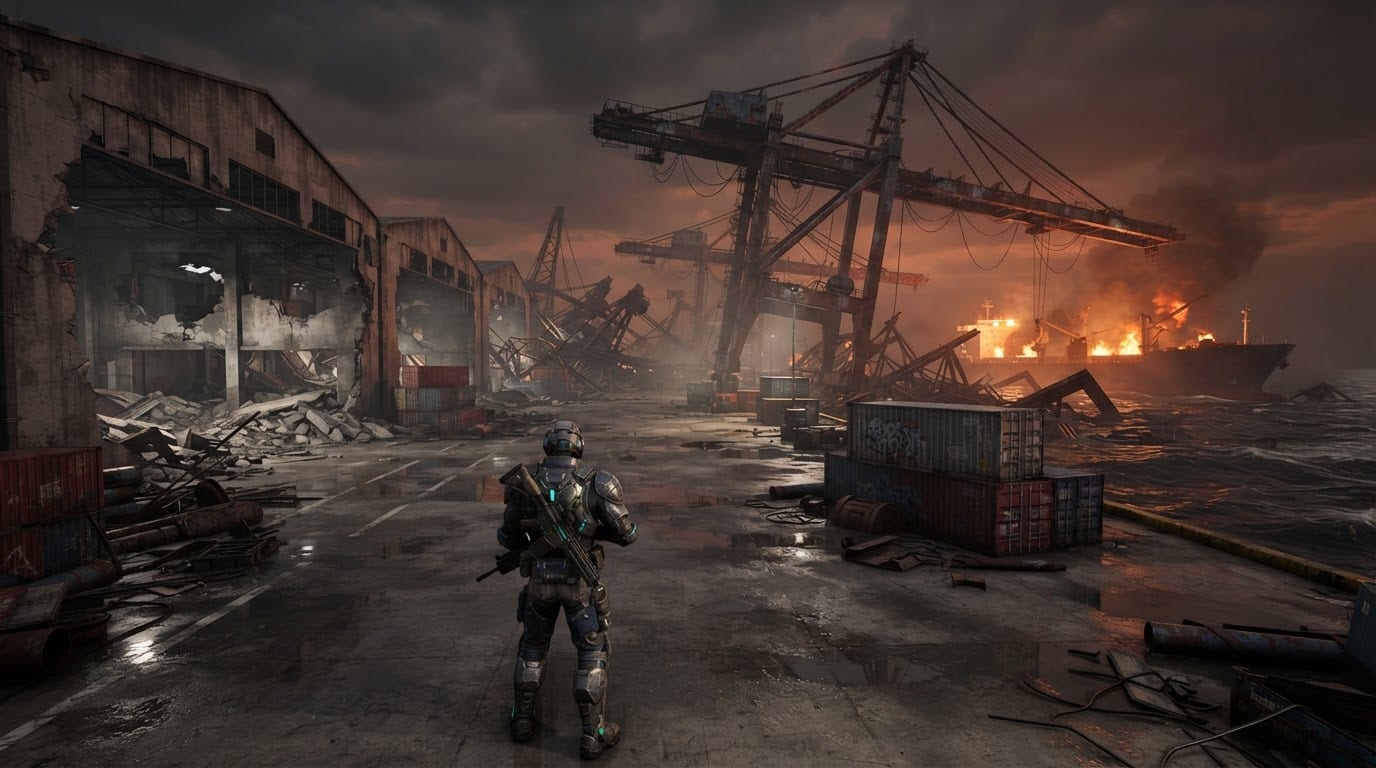 Collapsed industrial port district