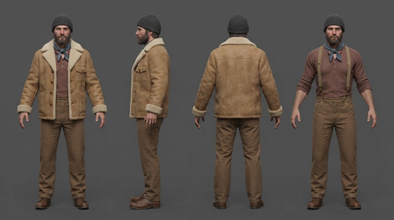 Image: Costume turnaround sheet for a 3D clothing artist.