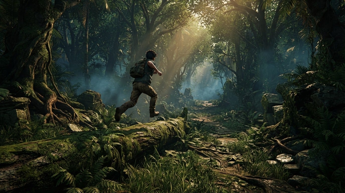 Leap over jungle floor obstacles