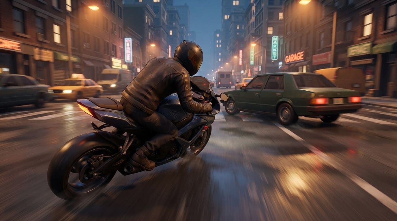 Perseguir rivales en moto por la ciudad