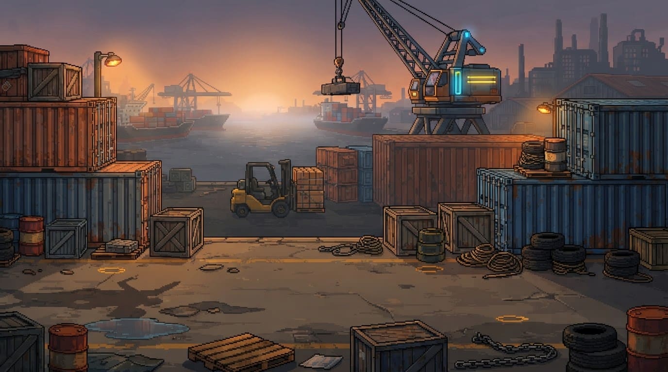 Industrial dockyard at dawn