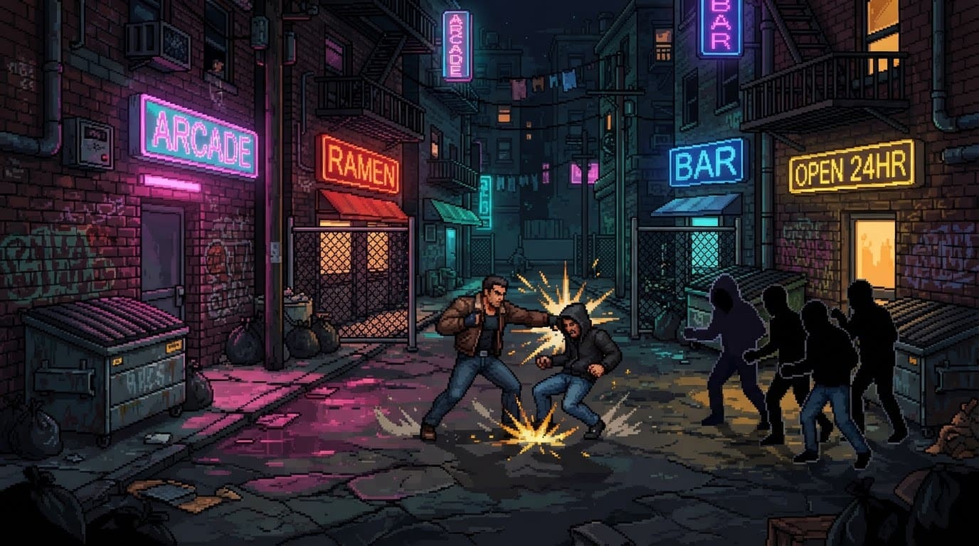 Brawl through neon back alleys