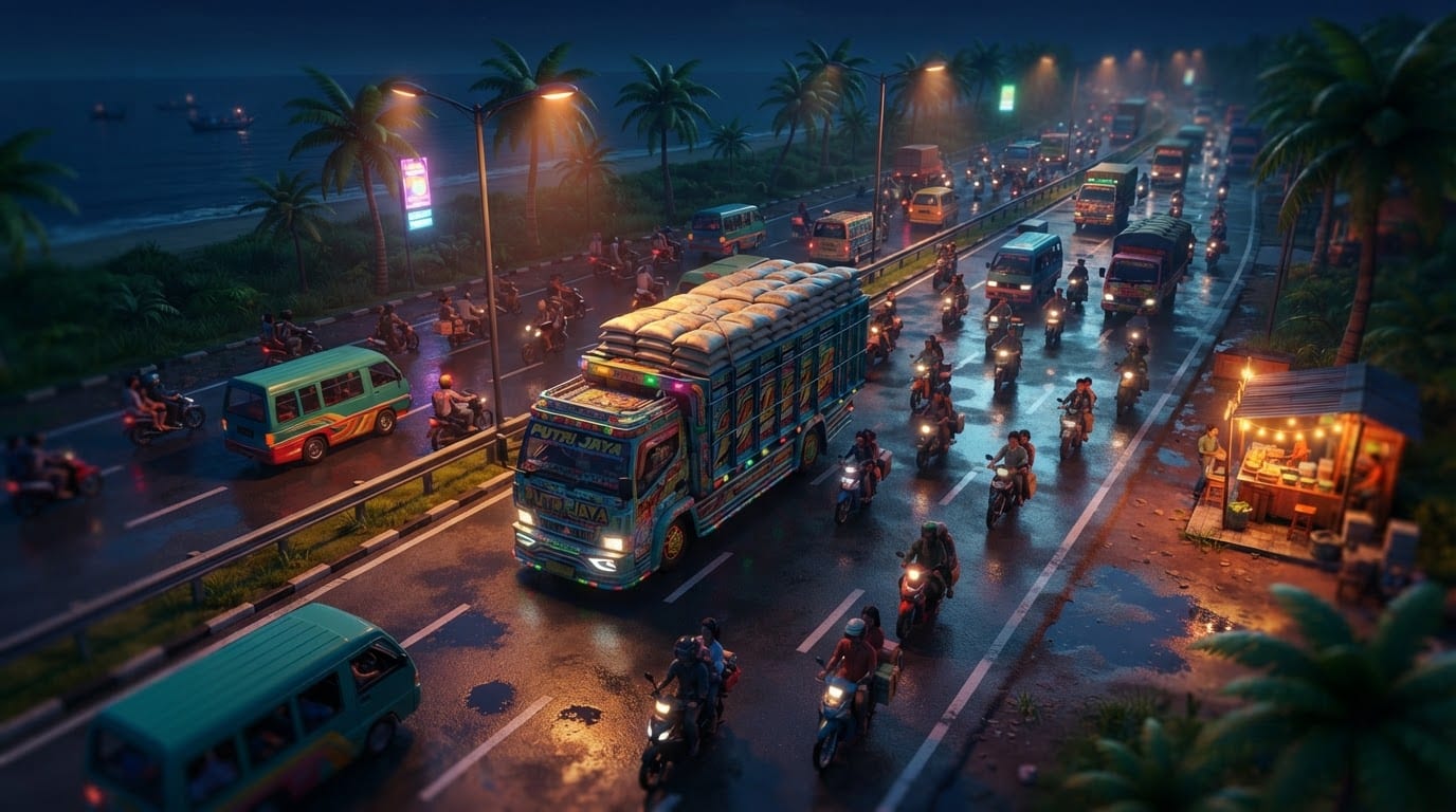 Antar muatan melewati pantura malam