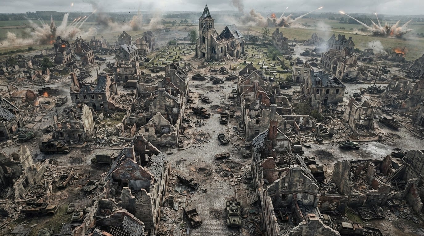 Push through the shelled village
