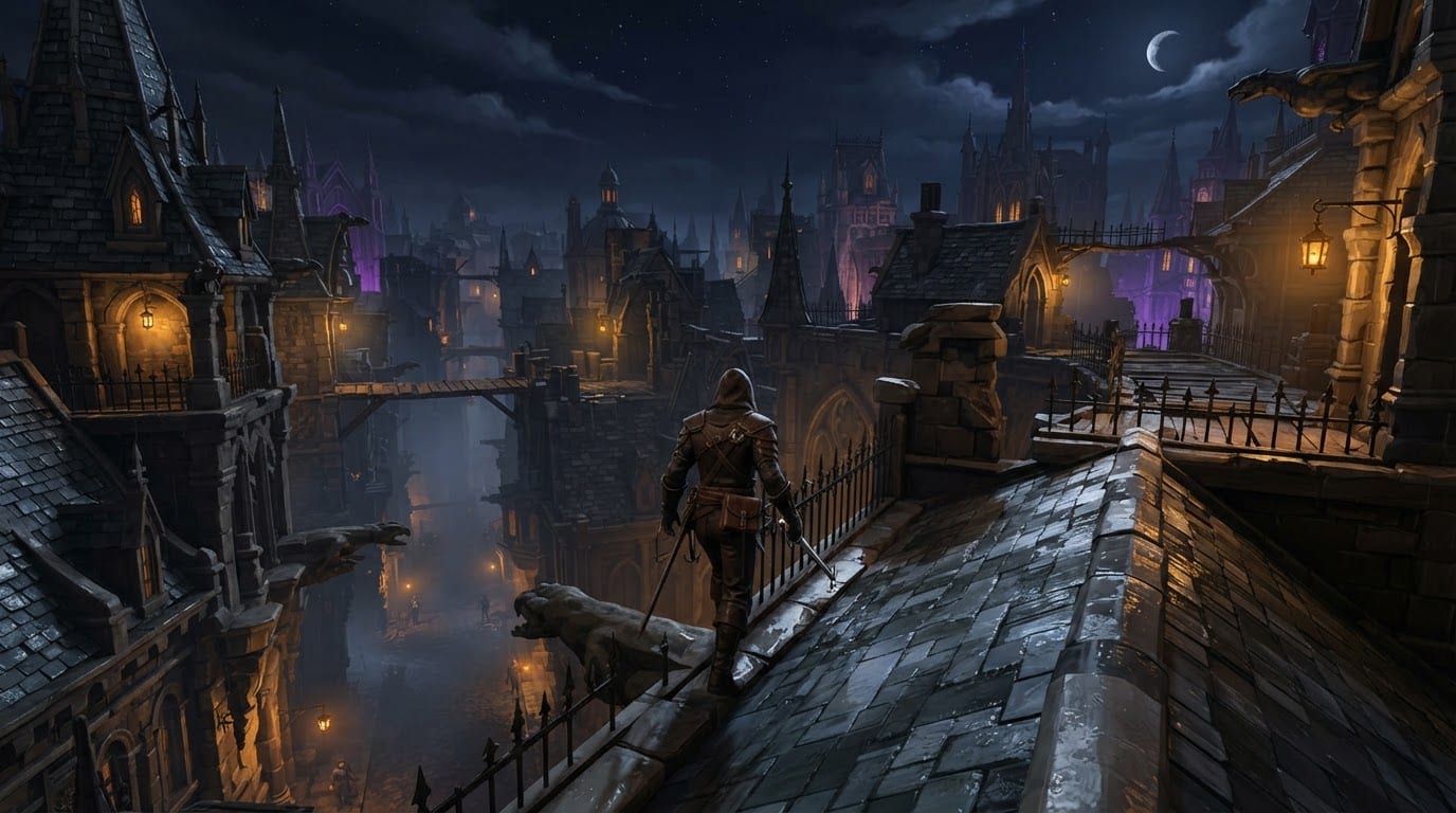 Galthar cathedral district rooftops