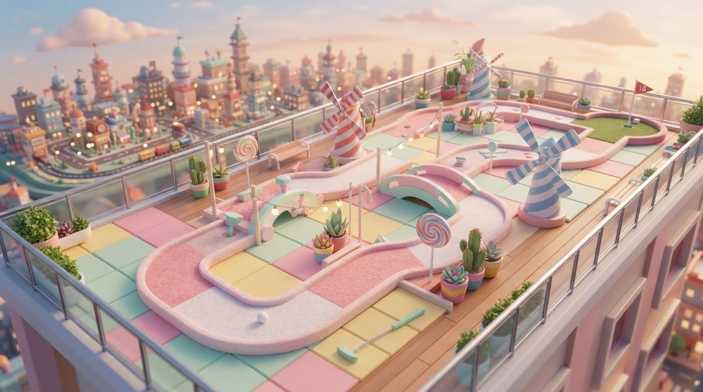 A candy-coloured rooftop
