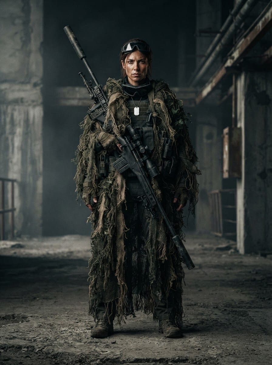 Covert female sniper operative