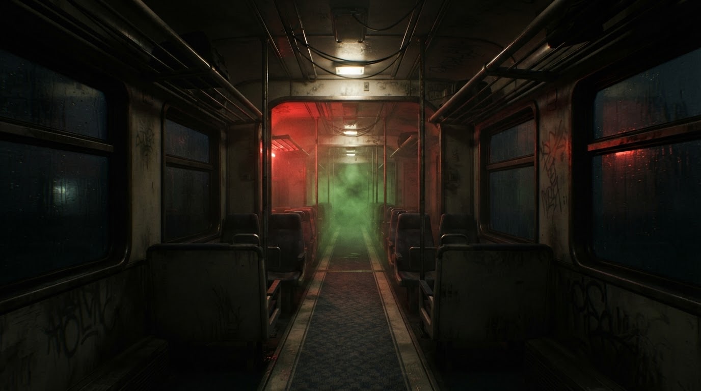 Tren nocturno en campo abierto