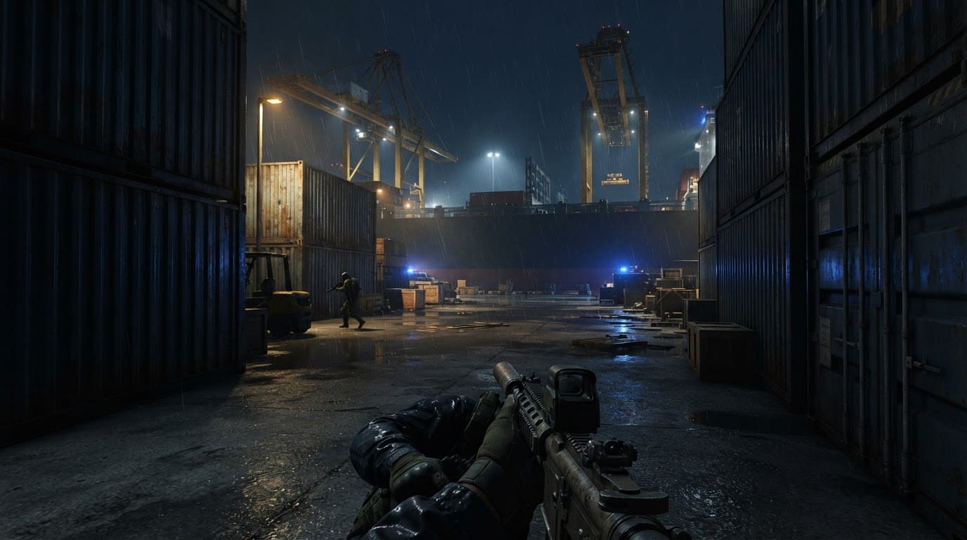 Rain-soaked Middle Eastern port