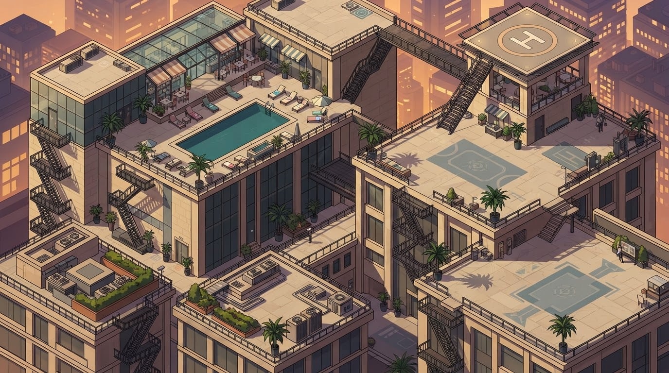 Rooftop hotel district