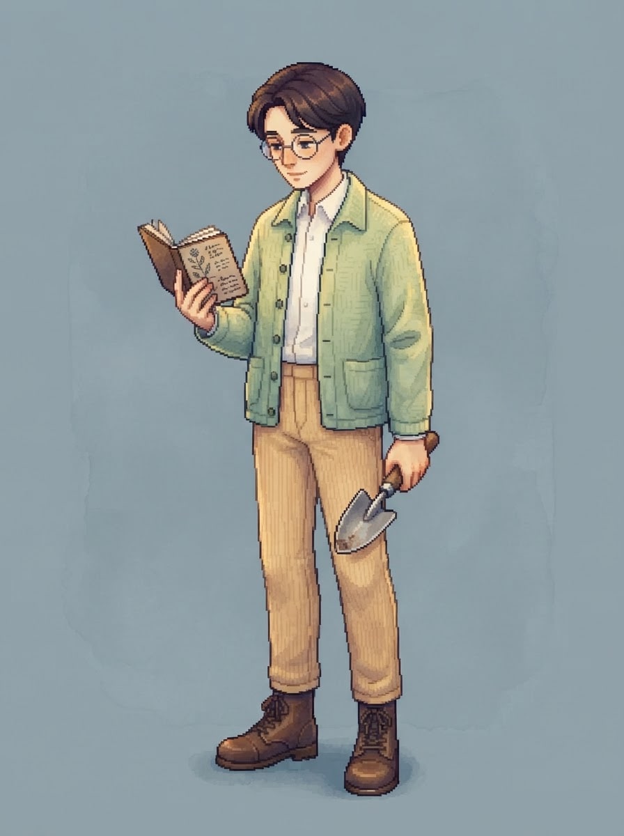 A bookish bespectacled farmer