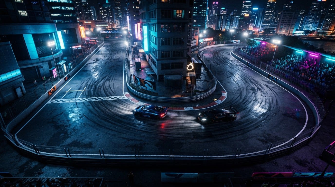 Rainy night city circuit