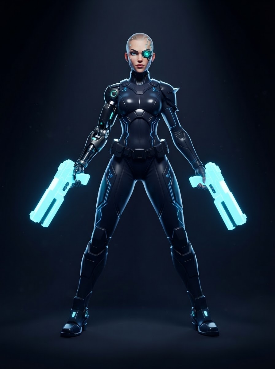 Cybernetic female bounty hunter