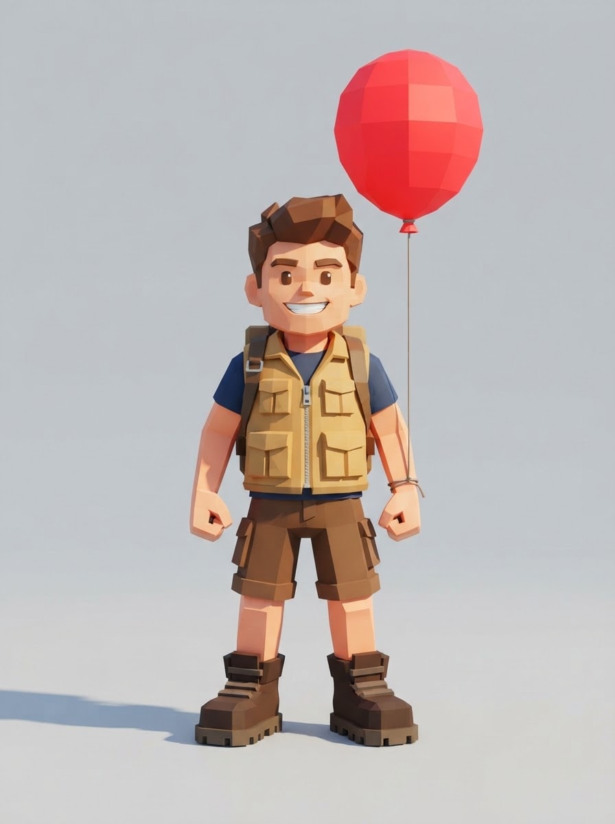 Explorador con globo flotante