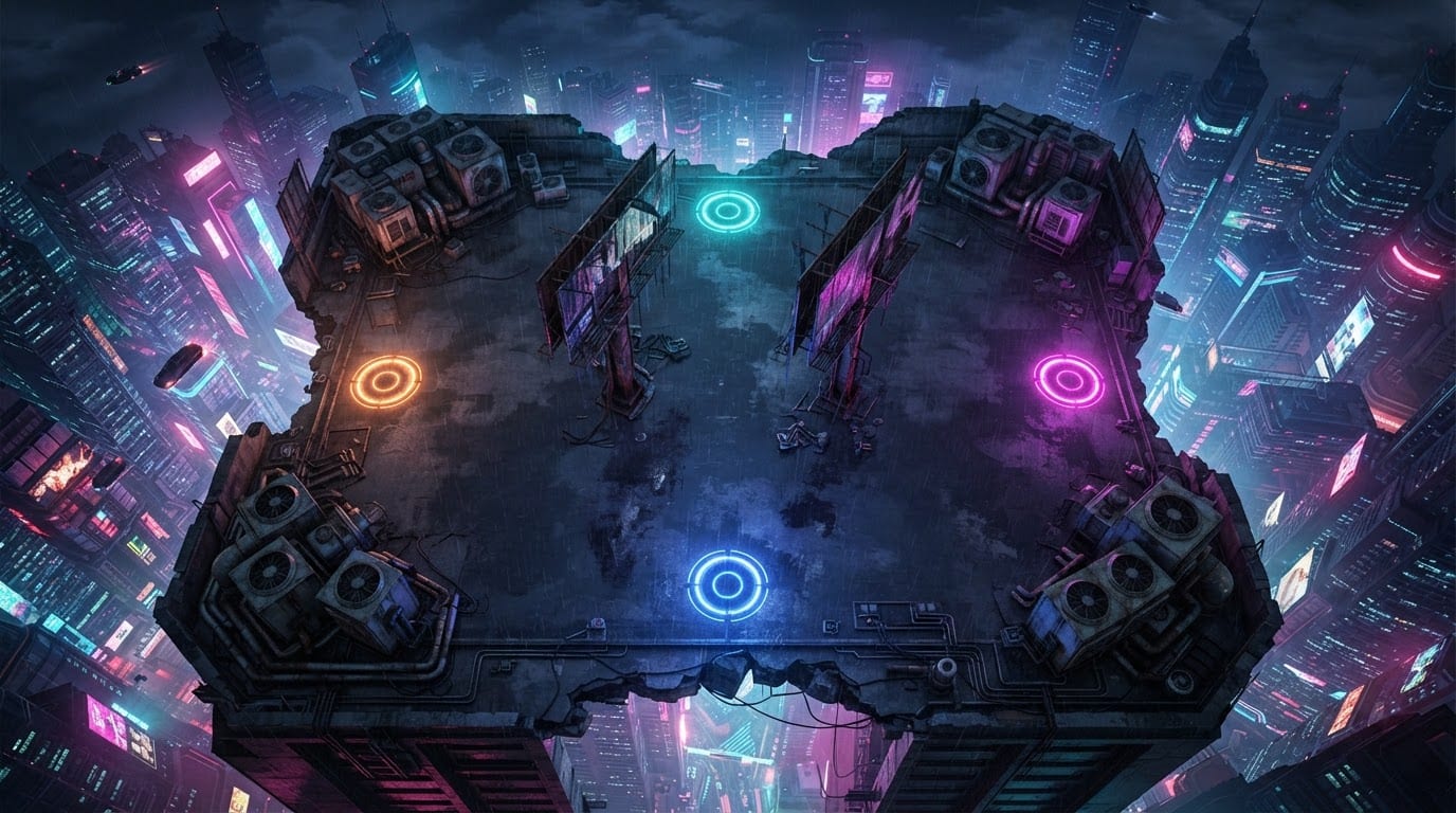 Rooftop arena above megacity