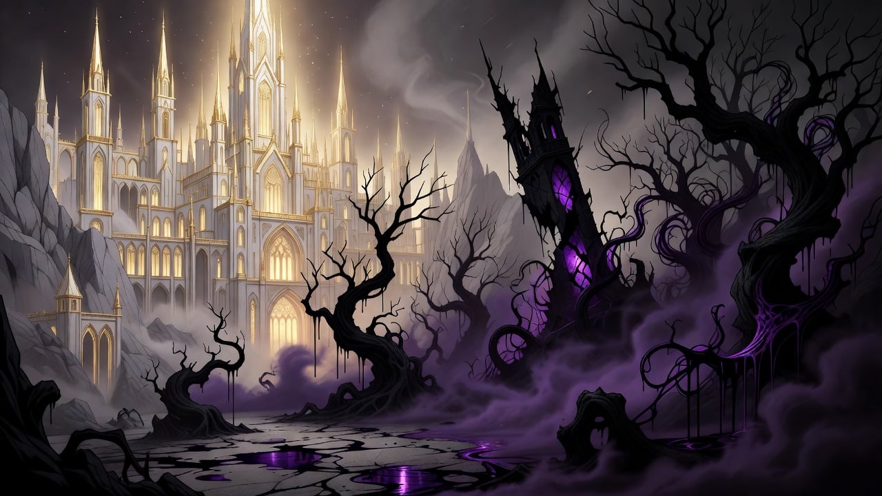 Ecos del Color - Menu Key Art Ciudad de la Luz vs Zona Oscura
