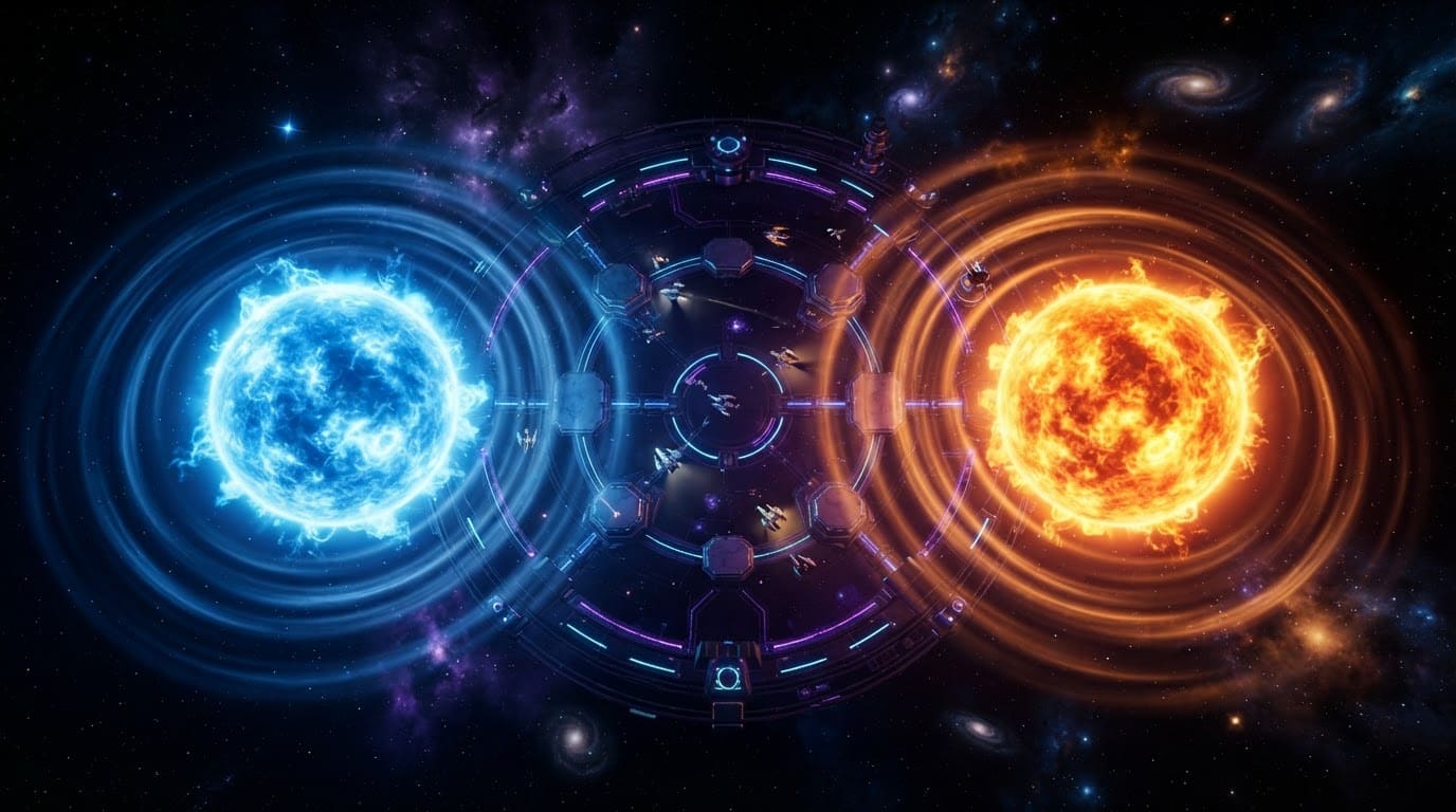 A binary star battlefield