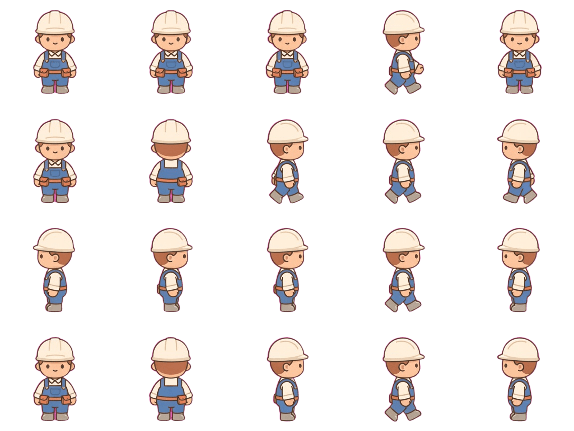 Cozy Factory Engineer 4-Direction Spritesheet