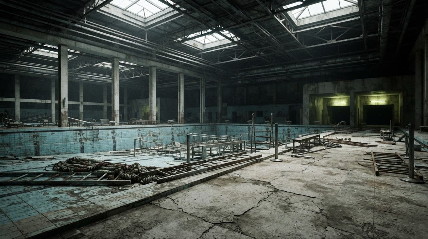 Les piscines vides et silencieuses